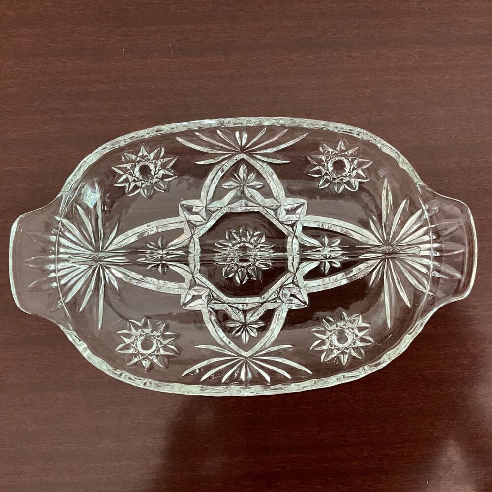 Anchor Hocking EAPC Star of David Divided Relish Tray Dish Clear Pressed Glass